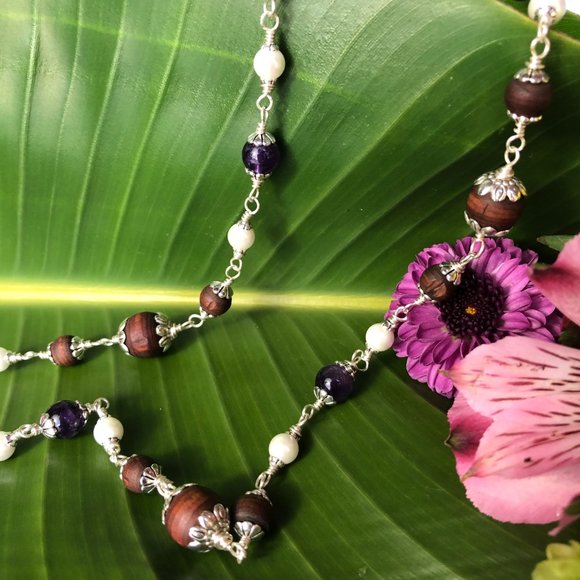 31 3/4"berry Tulasi with pearl (gemstone for the Moon) and amethyst (Saturn) - Picture 9 of 11